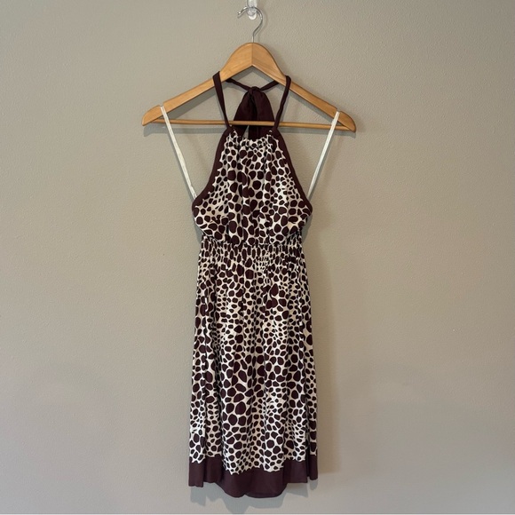 GUESS Y2K 90s Brown & Cream Giraffe Print Halter Dress Size Small - Picture 1 of 13